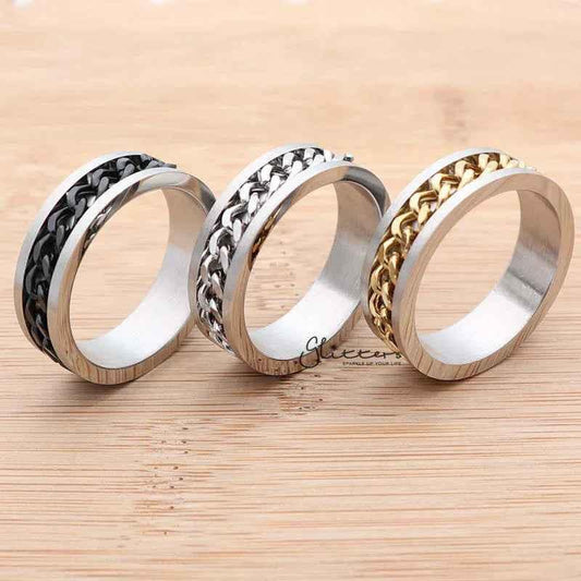 Stainless Steel 8mm Spinning Chain Ring - Silver | Gold  | Black