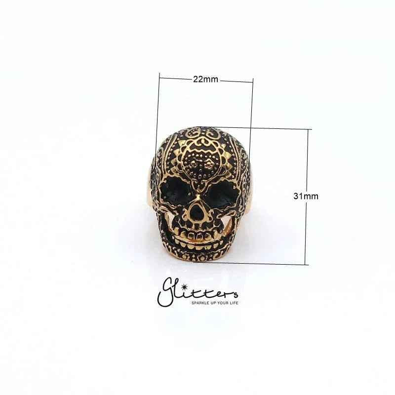 Gold IP Stainless Steel Day of the Dead Skull Cast Ring