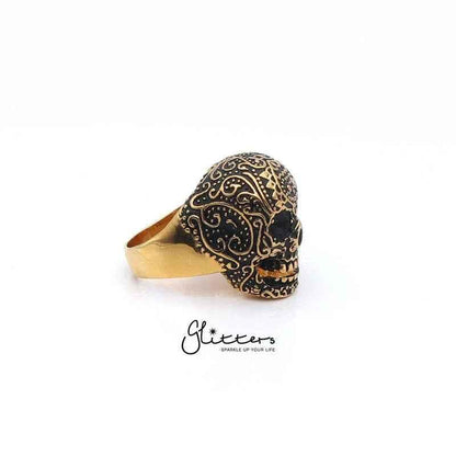 Gold IP Stainless Steel Day of the Dead Skull Cast Ring