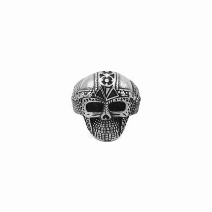 Stainless Steel Skull Ring with Viking Armor Pattern
