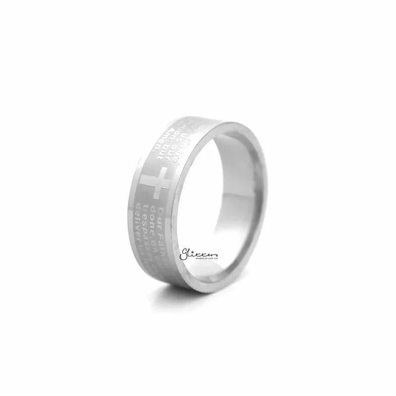 Stainless Steel Our Father Prayer Band Ring - Silver.