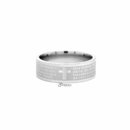 Stainless Steel Our Father Prayer Band Ring - Silver.