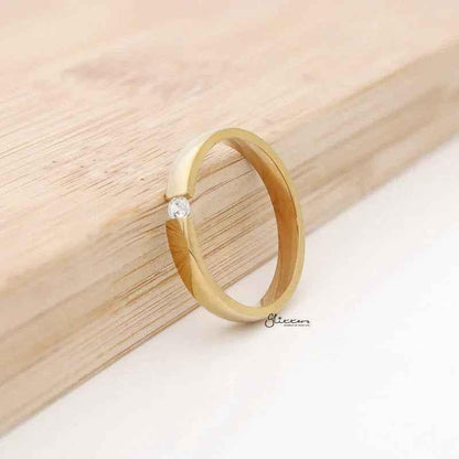 Tension Set CZ 3mm Wide Glossy Mirror Polished Band Ring - Gold