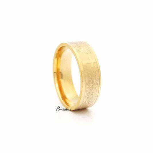 Stainless Steel Our Father Prayer Band Ring - Gold