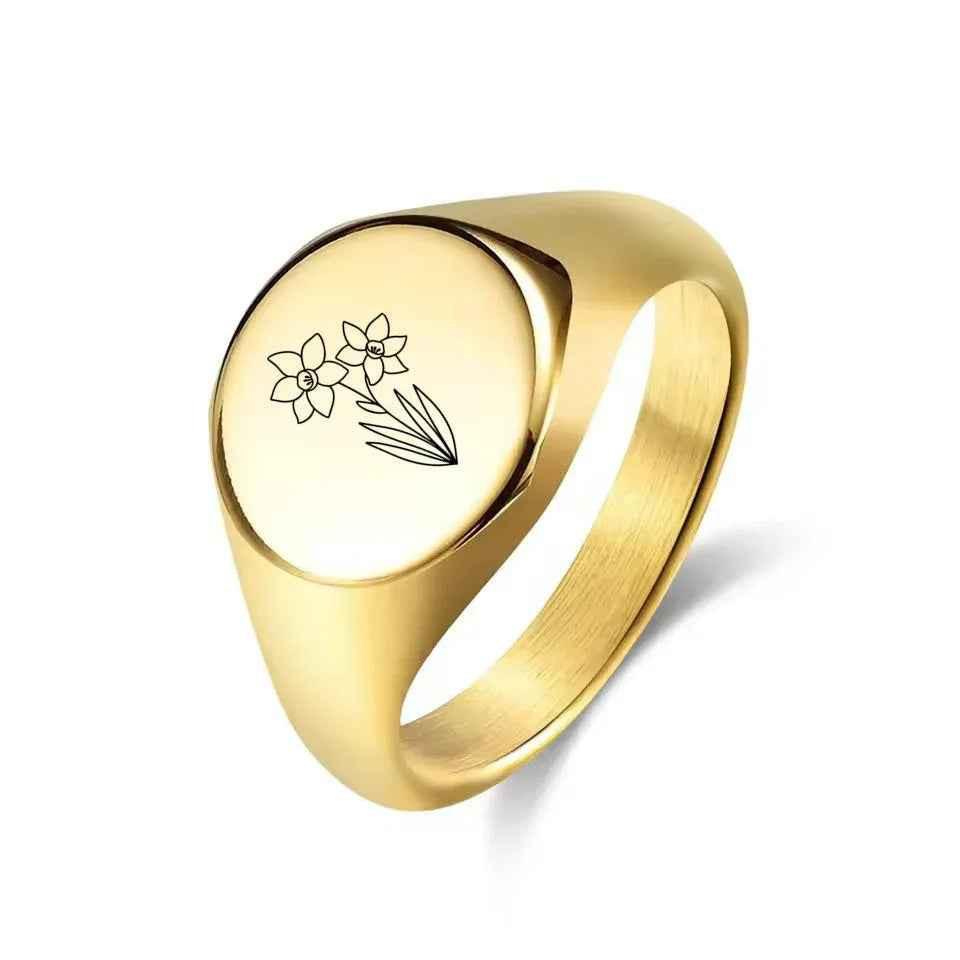 Personalised Stainless Steel Round Signet Ring