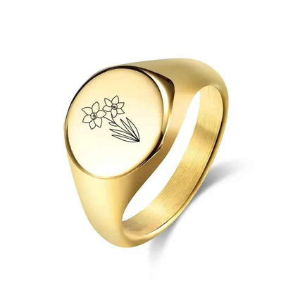 Personalised Stainless Steel Round Signet Ring