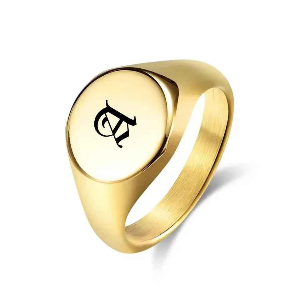 Personalised Stainless Steel Round Signet Ring