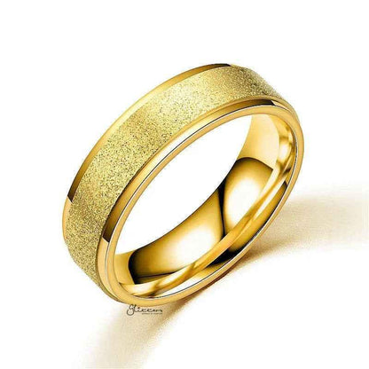 Stainless Steel Sandblasted Finish Band Ring - Gold