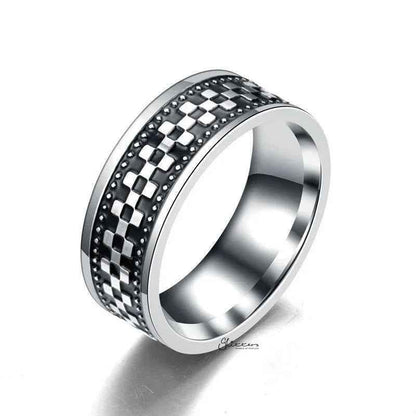 Stainless Steel Checkerboard Band Ring