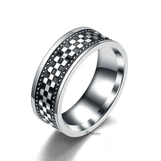 Stainless Steel Checkerboard Band Ring