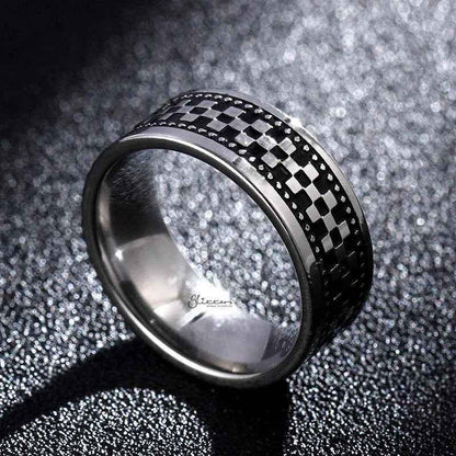 Stainless Steel Checkerboard Band Ring
