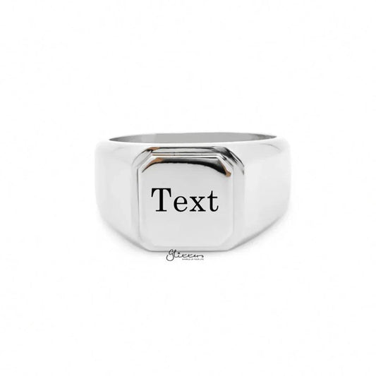 Personalised Stainless Steel Square Flat Top Signet Rings.
