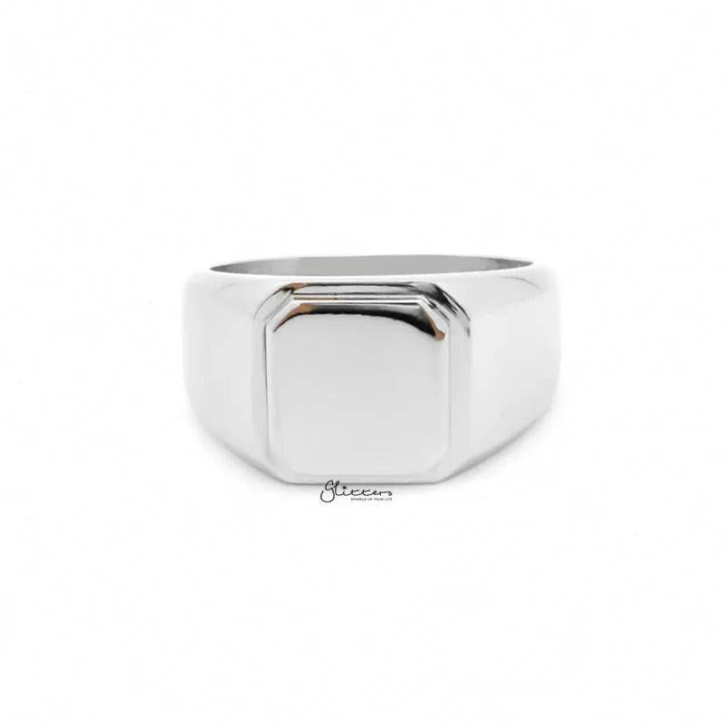 Stainless Steel Square Flat Top Signet Ring - Silver.