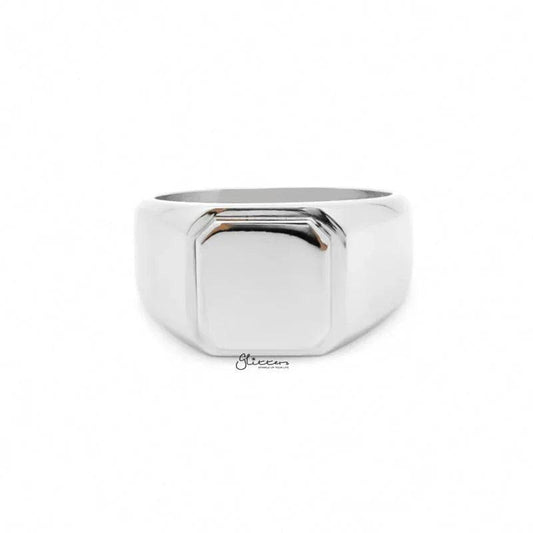 Stainless Steel Square Flat Top Signet Ring - Silver.