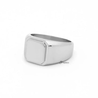 Stainless Steel Square Flat Top Signet Ring - Silver.