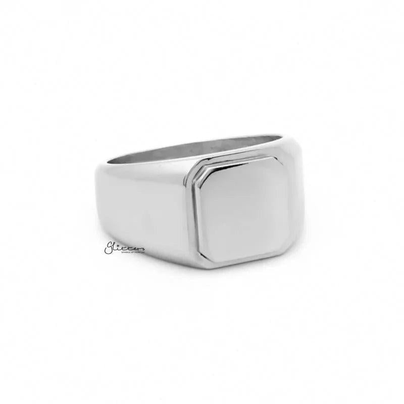 Stainless Steel Square Flat Top Signet Ring - Silver.
