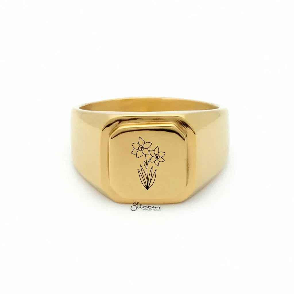 Personalised Stainless Steel Square Flat Top Signet Rings