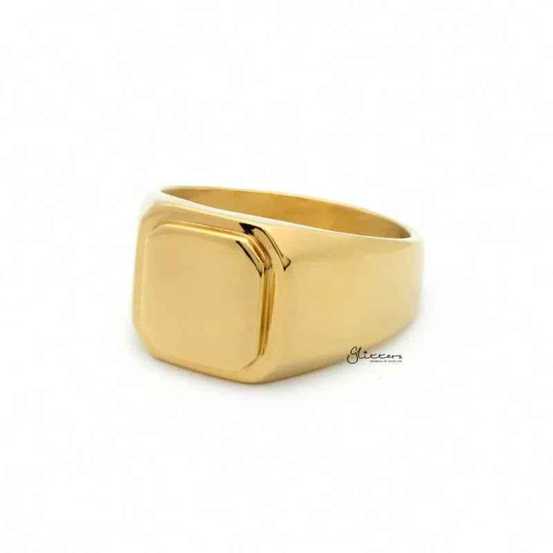 Stainless Steel Square Flat Top Signet Ring - Gold