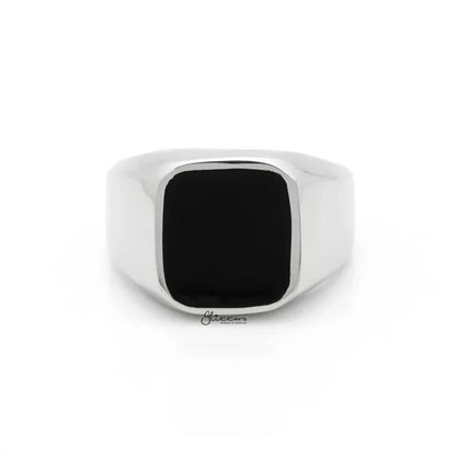 Black Square Flat Top Stainless Steel Signet Ring - Silver.