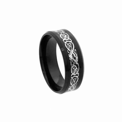 Black Beveled Edge Band Ring with Stripe Pattern