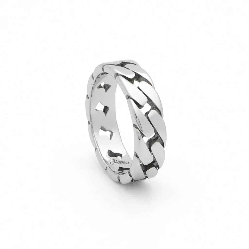 Stainless Steel Cuban Curb Chain Link Ring - Silver