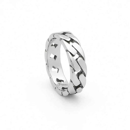 Stainless Steel Cuban Curb Chain Link Ring - Silver