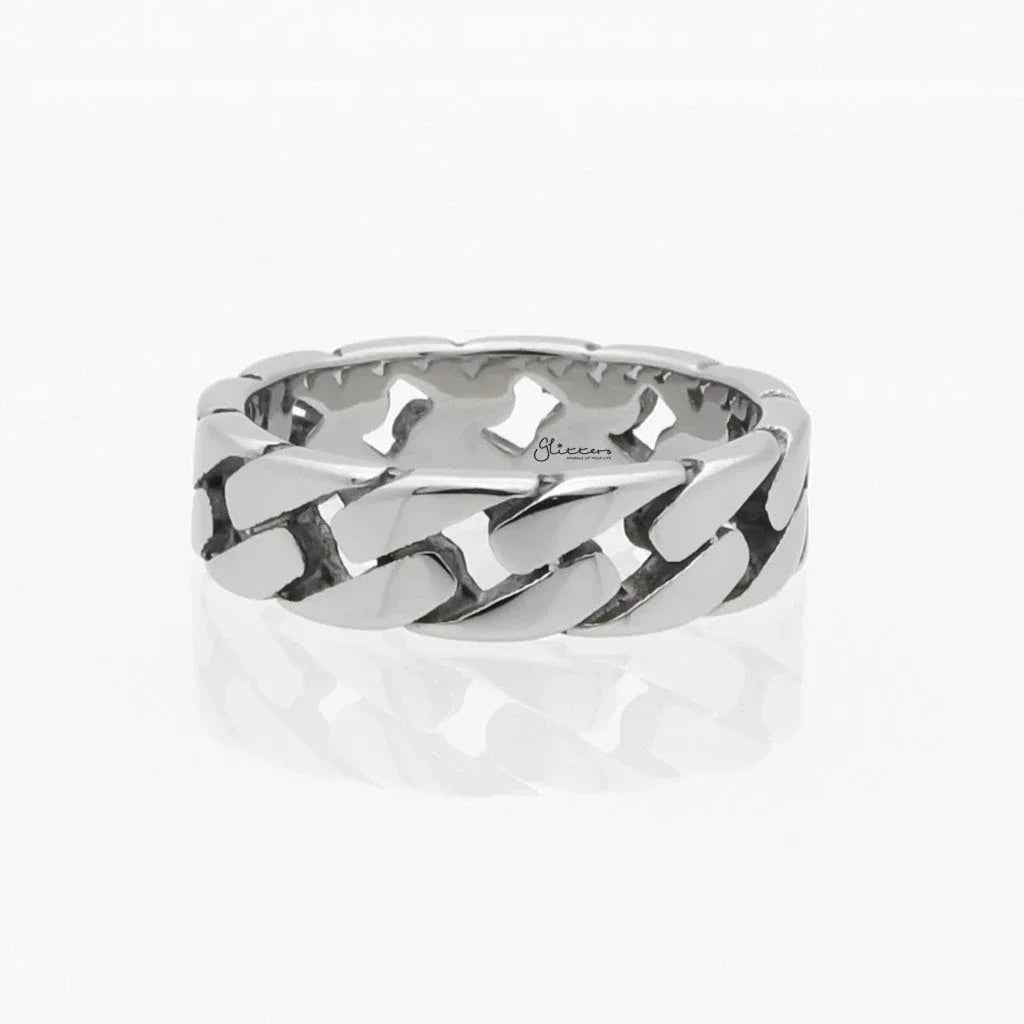Stainless Steel Cuban Curb Chain Link Ring - Silver