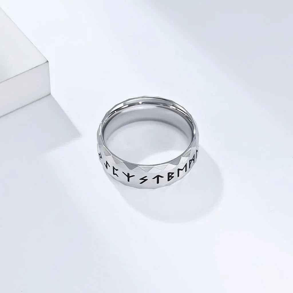Stainless Steel Viking Norse Rune Ring - Silver