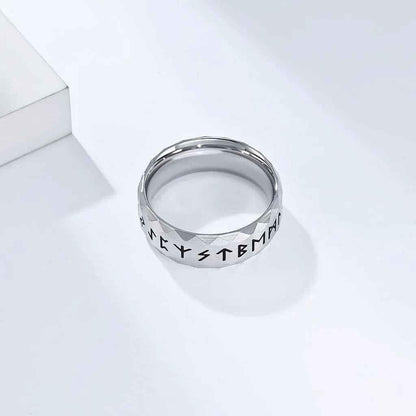 Stainless Steel Viking Norse Rune Ring - Silver