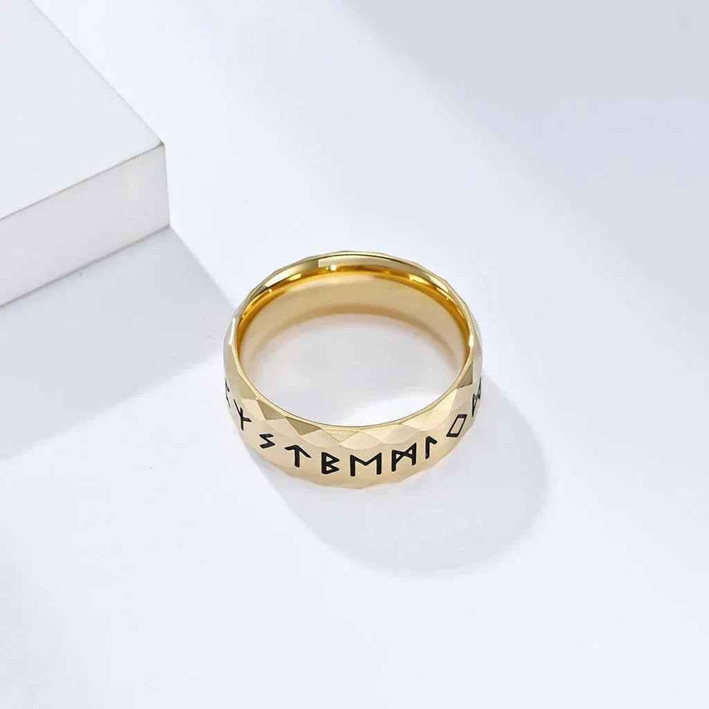 Stainless Steel Viking Norse Rune Ring - Gold