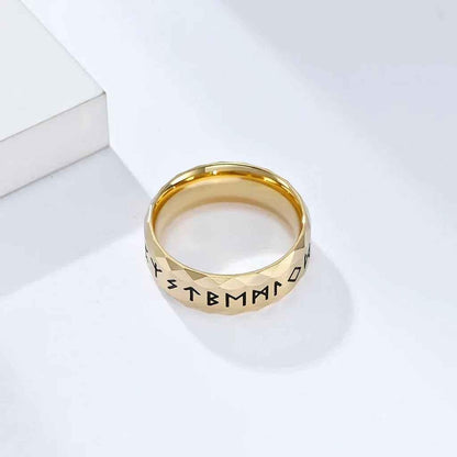 Stainless Steel Viking Norse Rune Ring - Gold