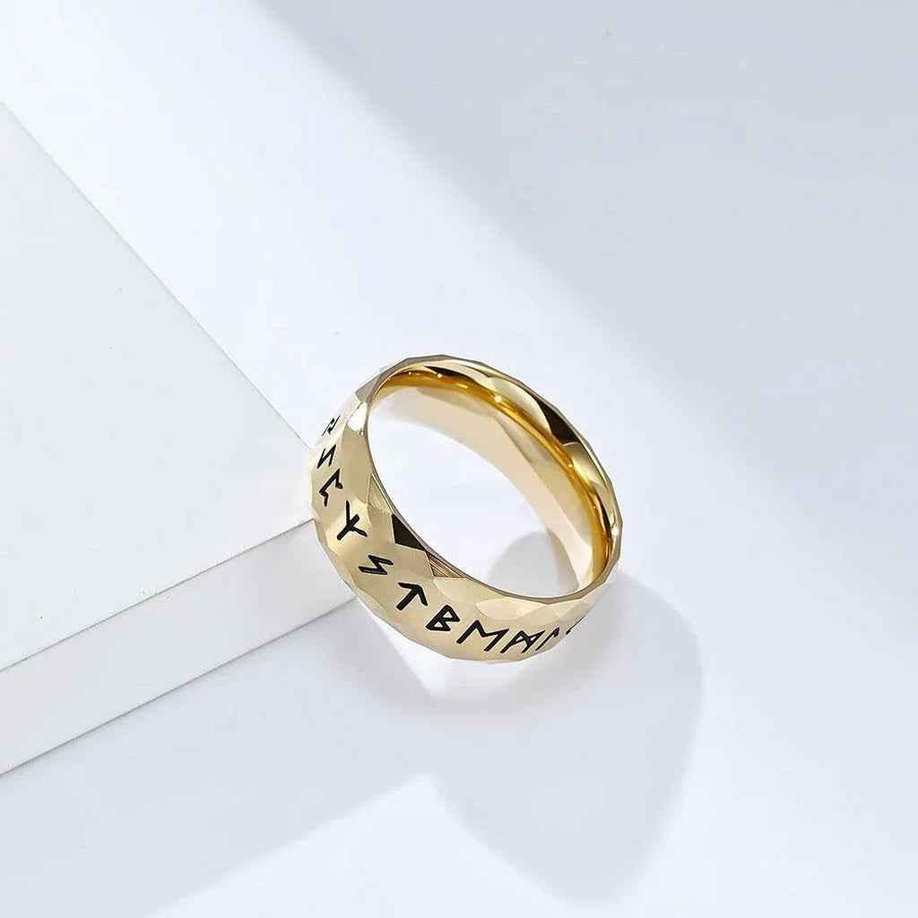 Stainless Steel Viking Norse Rune Ring - Gold