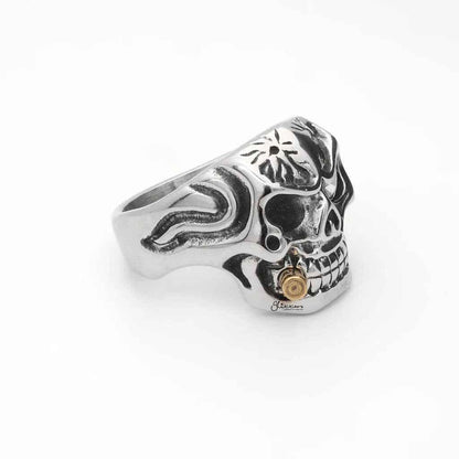 Stainless Steel Skull with Gold Bullet Ring