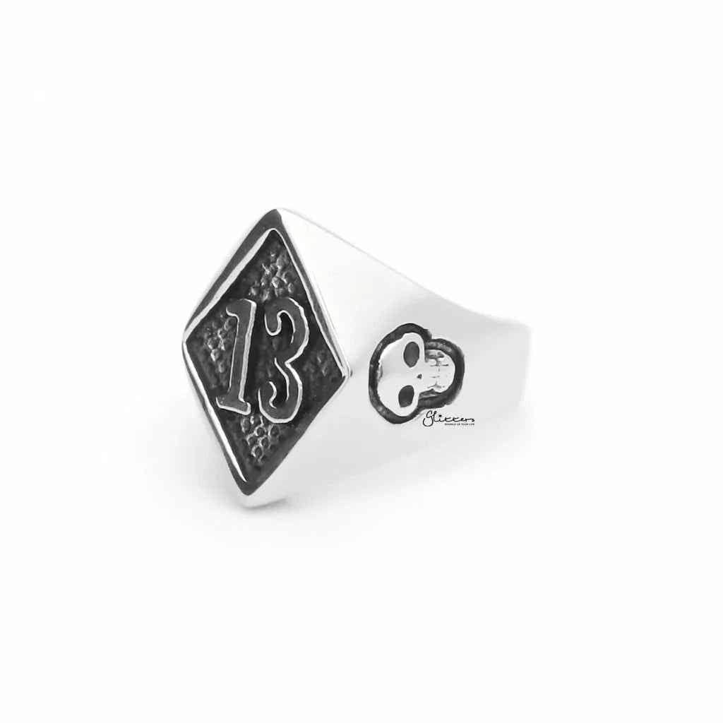 Stainless Steel Number 13 and Skulls Ring