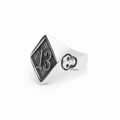 Stainless Steel Number 13 and Skulls Ring