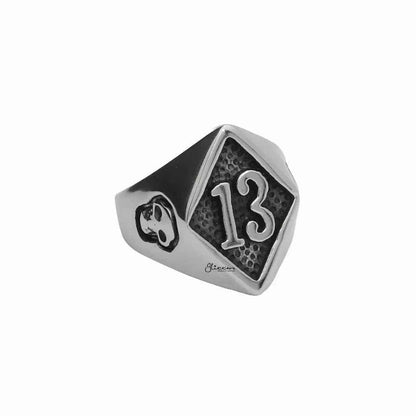 Stainless Steel Number 13 and Skulls Ring