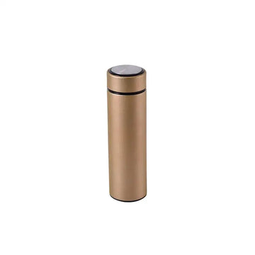 Gold stainless steel thermos bottle with 500ml capacity by Habicare, showing the sleek, insulated design and compact size.