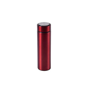 Red stainless steel Habicare thermos bottle, 500ml capacity, durable design, ideal for hot and cold beverages.