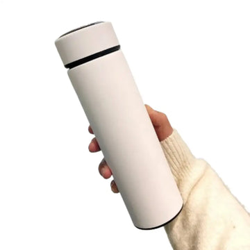 White 500ml stainless steel Thermos bottle by Habicare with rubber paint finish, designed for hot and cold beverage insulation.