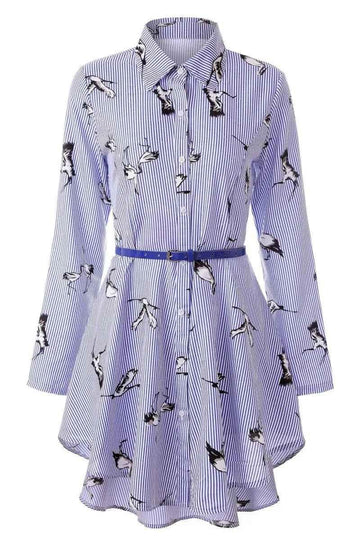 Stylish 3Sixty5 women's bold stripe blouse dress in Tibetan blue, featuring a flattering fit and vibrant pattern.