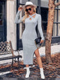 Women’s gray Serenique halter dress by Stylish 3Sixty5, elegant sleeveless dress with a halter neckline for women.