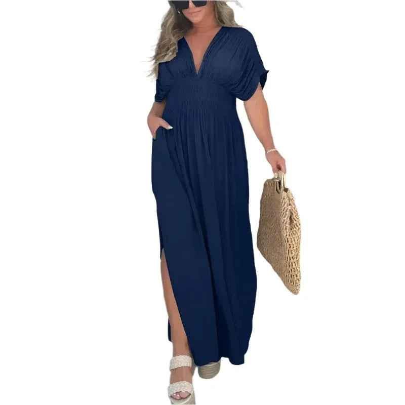 Khaki Stylish 3Sixty5 summer dress with a slit and chic design, perfect for warm weather and casual occasions.