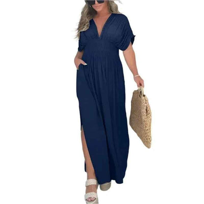 Khaki Stylish 3Sixty5 summer dress with a slit and chic design, perfect for warm weather and casual occasions.