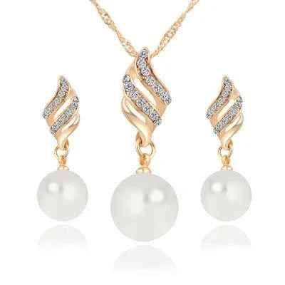 Stylish 3Sixty5 pearl jewelry gift set featuring a golden pearl necklace and matching earrings, elegant and suitable for special occasions.
