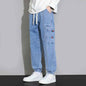 Blue Retro Men's Utility Denim Pants by Stylish 3Sixty5, featuring classic design and multiple utility pockets.