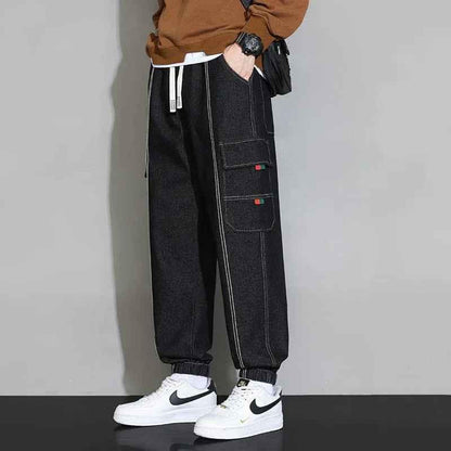 Blue Retro Men's Utility Denim Pants by Stylish 3Sixty5, featuring a classic fit and functional design.