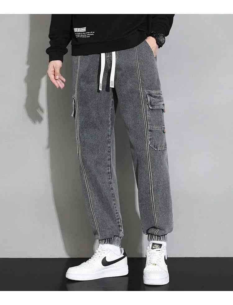 Blue Retro Men's Utility Denim Pants by Stylish 3Sixty5, featuring a classic fit with multiple pockets and durable denim fabric.