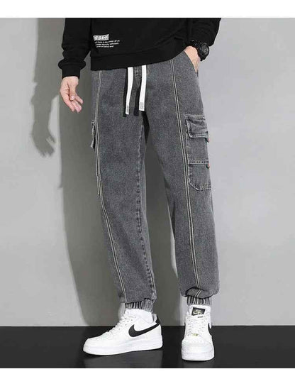 Blue Retro Men's Utility Denim Pants by Stylish 3Sixty5, featuring a classic fit with multiple pockets and durable denim fabric.