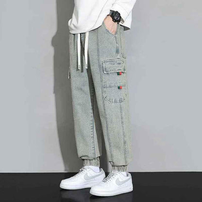 Blue Retro Men's Utility Denim Pants by Stylish 3Sixty5, featuring classic design and functional pockets.