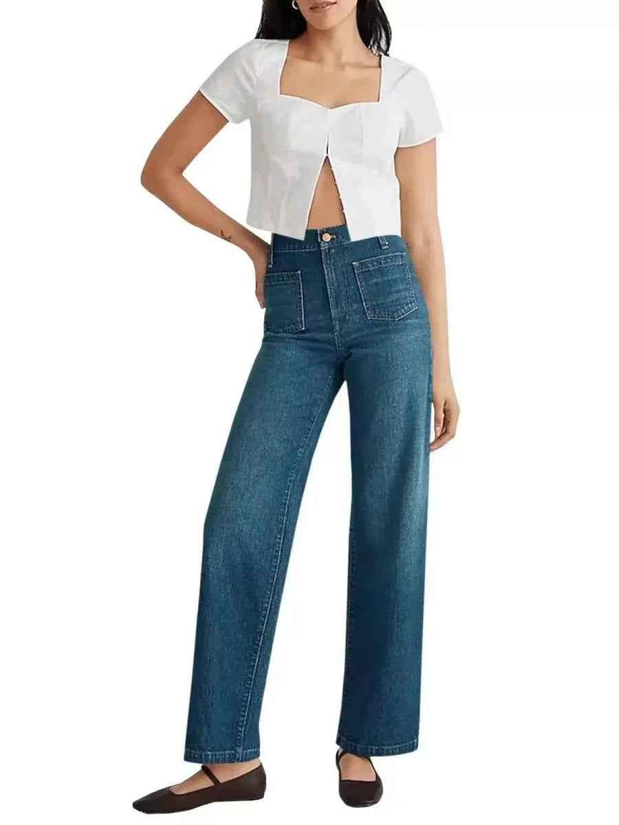 Women's stylish blue wide-leg jeans by Stylish 3Sixty5, featuring a comfortable and chic pant design.